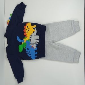 Boy's Prehistoric Motif Dinosaur Sweatshirt Sweatpants Set Size: 12M